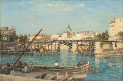 STANISLAS LEPINE (1835-1892) 
La Seine à l'Estacade.
Huile sur panneau.
Signée en...