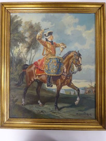 Eugène LELIEPVRE (1908-2013) 

Tambour royal à cheval. 

Huile sur toile. 

Signée...