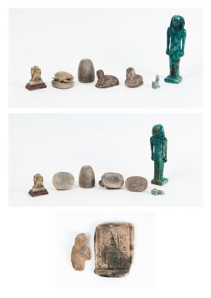 EGYPTE 

Lot de 7 objets en céramique, copies de l’antique :

- deux scarabées à...