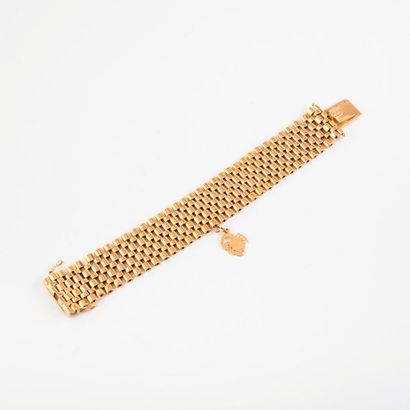 null Bracelet ruban en or jaune (750) à maille articulée, retenant un pendentif scorpion...