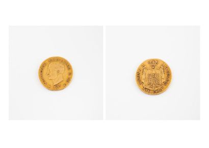 ITALIE 

Pièce de 40 Lire en or, Napoléon Imperatore, 1808 M. 

Poids : 12,8 g. 

Usures...