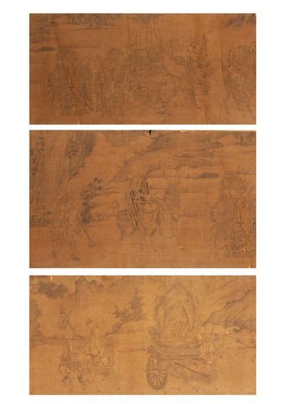 CHINE, XIXÈME SIÈCLE 

Makimono illustré, en frise, de Shoulao sur un Axis (daim),...