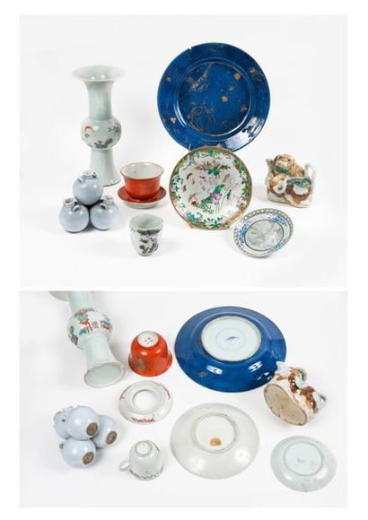 CHINE 

Ensemble d'objets en porcelaine :

- COMPAGNIE DES INDES, XVIIIème siècle.

Assiette...