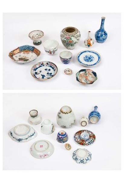 CHINE, XIXème-XXème siècles 

Ensemble de onze objets en porcelaine à décors polychromes...