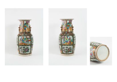 CHINE, CANTON, fin du XIXème ou début du XXème siècle 

Vase en balustre en porcelaine...