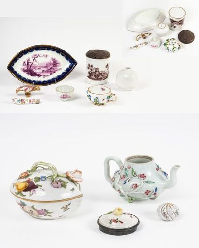 ALLEMAGNE, XIXème-XXème siècles 
Neuf objets en porcelaine :
- SAXE.
* Tasse polylobée...