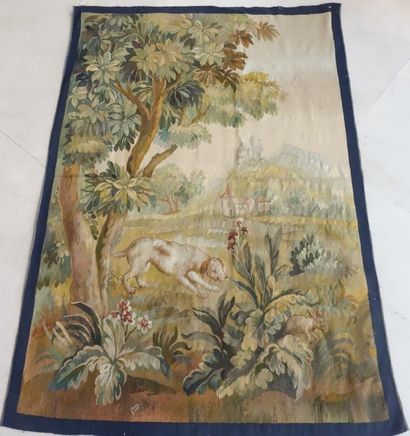AUBUSSON (?), XIXème siècle 

Tapisserie en laine polychrome.

Paysage au château,...
