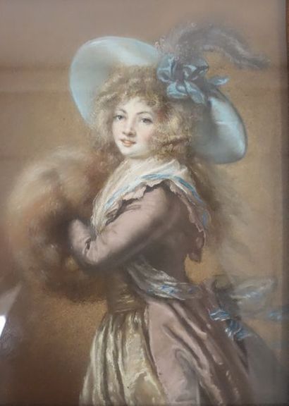 D'après Élisabeth VIGÉE-LEBRUN (1755-1842) 

Femme au manchon. 

Pastel et rehauts...