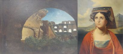 Ecole du XIXème siècle. 

Ruines romaines. 1848.

Huile sur toile.

Monogrammée KC...