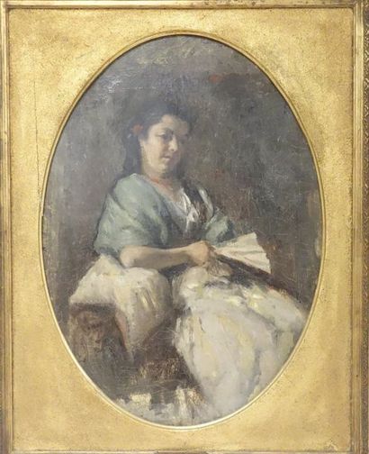ECOLE FRANCAISE DU XIXème siècle 

Portrait d'une espagnole assise au châle vert,...