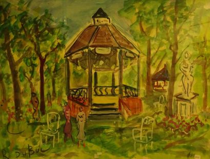 Roland DUBUC (1924-1998) 

Le kiosque à musique.

Aquarelle sur papier.

Signée en...