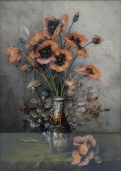 Théodore Ange COQUELIN (XIXème-XXème) 

Bouquet de coquelicots dans un vase chinois....