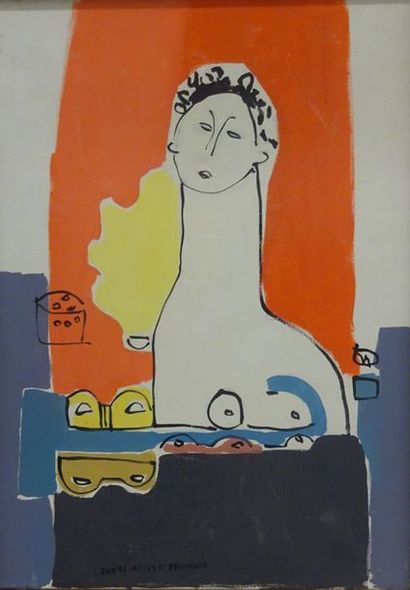 NAFIF (XXème). 

Femme aux masques. 

Huile sur toile signée en bas à droite.