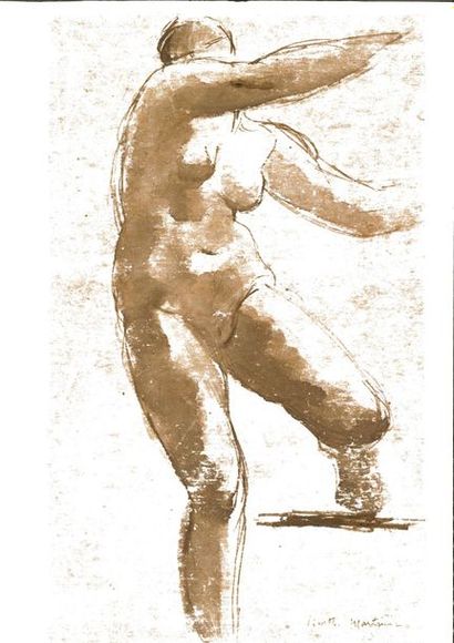 Berthe MARTINIE (1883-1958) 

Etude de nu féminin.

Lavis sur papier chiffon.

Signé...