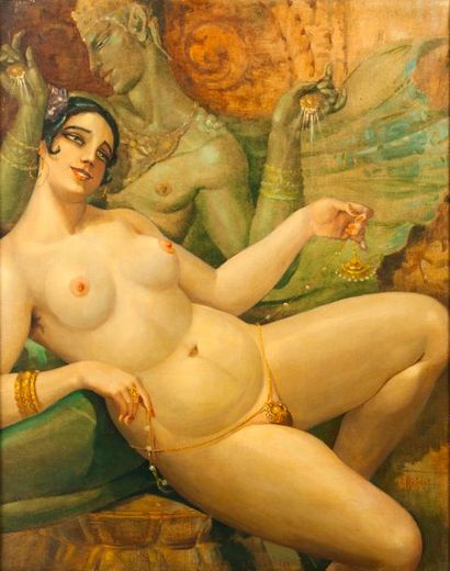 Angel Alexio MICHAUT (1879-?) 

Le Harem. 

Huile sur toile. 

Signée en bas à droite....