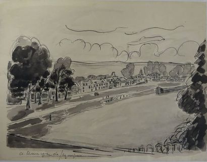 André DUNOYER DE SEGONZAC (1884-1974) 

Vue d'un bord de fleuve. 

Encre sur papier....