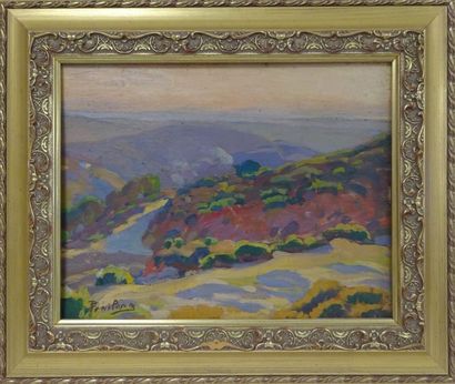 Pierre FRAILONG (1886-1962) 
Vallée du Titteri (près d'Alger). 
Huile sur carton....