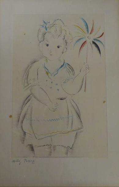 Mily POSSOZ (1888-1967) 

Petite fille au moulin à vent.

Eau-forte sur papier.

Signée...