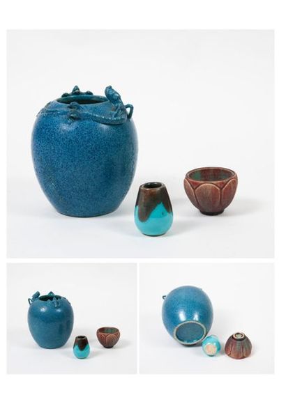 CHINE, XXème siècle Vase ovoïde en porcelaine à couverte "oeuf de rouge-gorge" au...