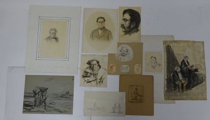 ECOLE FRANCAISE DU XIXème siècle 

Ensemble d'études de personnes, caricatures, dont...