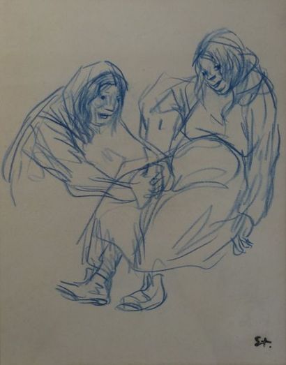 Théophile Alexandre STEINLEN (1859-1923) 

Deux femmes. 

Dessin au crayon bleu....