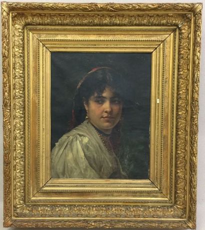 Léon BONNAT (1833-1922) 
Portrait d'italienne.
Huile sur toile.
Non signée.
49,5...