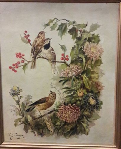 V. BRININGER (XIXème-XXème siècle) 

Concert d'oiseaux parmi des branches fleuries.

Huile...