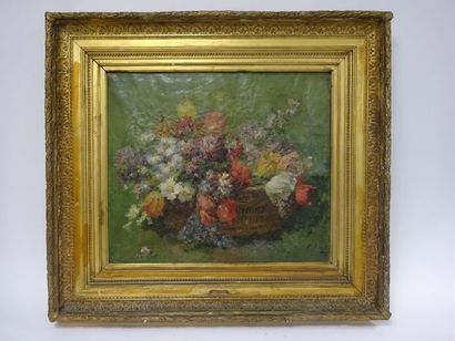 Ernest QUOST (1844-1931) 

Corbeille de fleurs. 

Huile sur toile. 

Signée en bas...