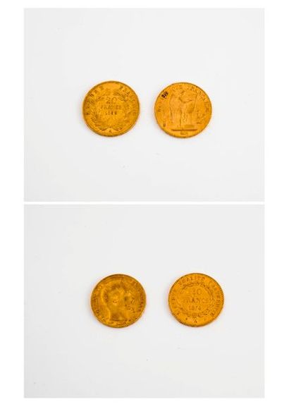 null Lot comprenant : 

- Pièce de 20 Francs or, Napoléon III, 1859 Paris. 

- Pièce...