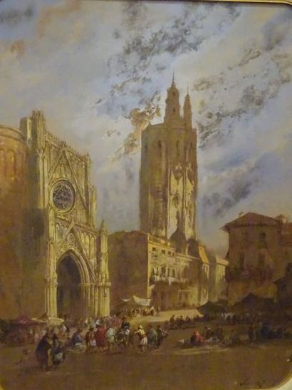 Eugenio Lucas VELASQUEZ (1817-1870) 

Scène de marché devant une église.

Aquarelle...