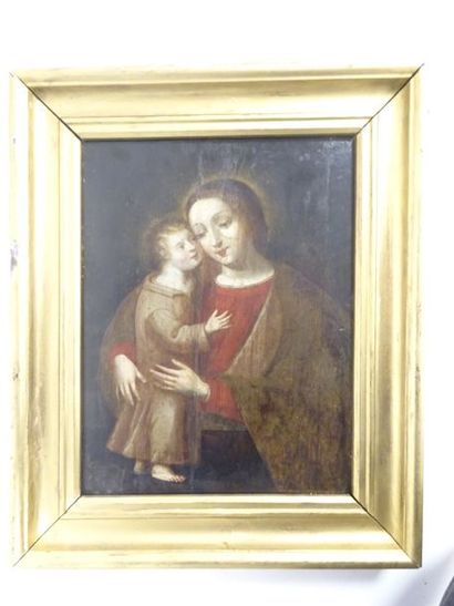 ÉCOLE du XVIIème siècle 

Vierge à l'Enfant. 

Huile sur panneau aminci, contrecollé...