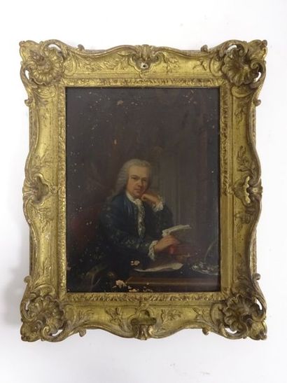 Dans le goût du XVIIIème siècle 

Portrait d'homme à son bureau. 

Huile sur cuivre,...