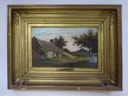 Emile Charles Lambinet (1815-1877) 

Vaches près d'une maison, 1871. 

Huile sur...