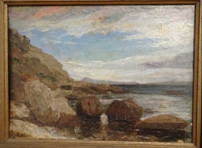 Attribué à Raphaël Luc PONSON (1835-1904) 
Les rochers, alentours de Marseille.
Huile...