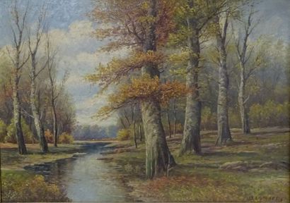 B. LAMBERT (XIXème-XXème siècles) 

Ruisseau en sous-bois. 

Huile sur toile. 

Signée...