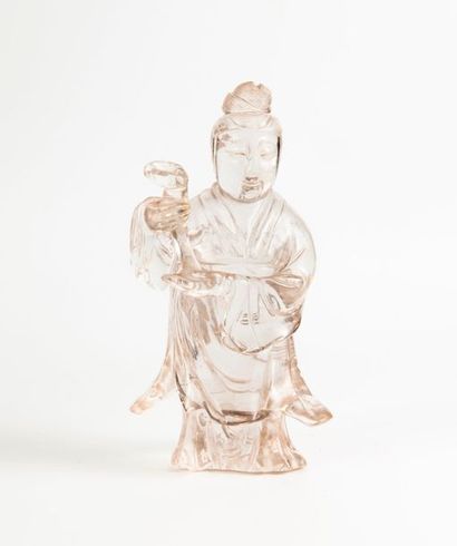 CHINE, XXème siècle 

Statuette d'Immortel debout tenant un ruyi, en cristal de roche.

H....
