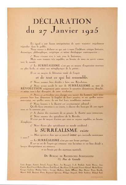 TRACT DECLARATION DE 27 JANVIER 1925. Paris,...