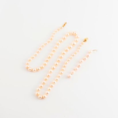 null Collier de perles de culture blanches en chute. 

Fermoir cliquet en or jaune...