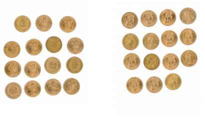 France 
FRANCE 
Lot de 15 pièces de 20 francs or : 
- Deuxième République, 1850 Paris...