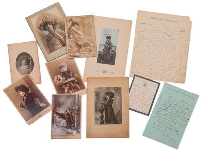 BERNHARDT SARAH (1862-1923) 
Ensemble de documents lettres, photographies, dessins,...