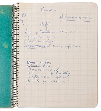 BREL JACQUES (1929-1978) 
Cahier autographe. Amsterdam. Les Timides.
Manuscrits autographes...