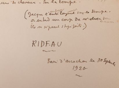 COCTEAU Jean (1889-1963) 
Le Baron Lazare.
Manuscrit autographe complet.
Bassin d'Arcachon,...