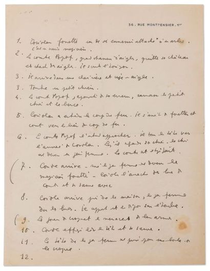 COCTEAU Jean (1889-1963) 
Coriolan.
Manuscrit autographe. Une page in-4 à l'encre...