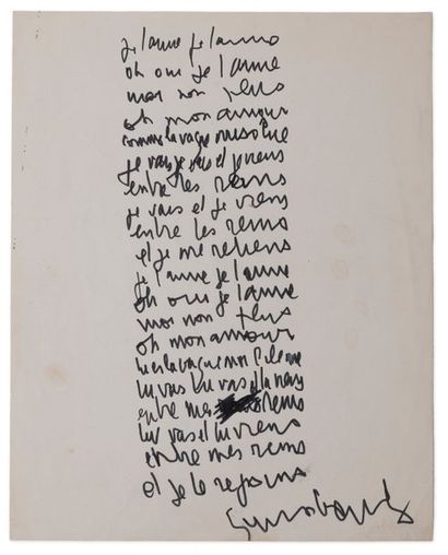 GAINSBOURG Serge (1928-1991) 
Je T'aime Moi Non Plus.
Manuscrit autographe signé...