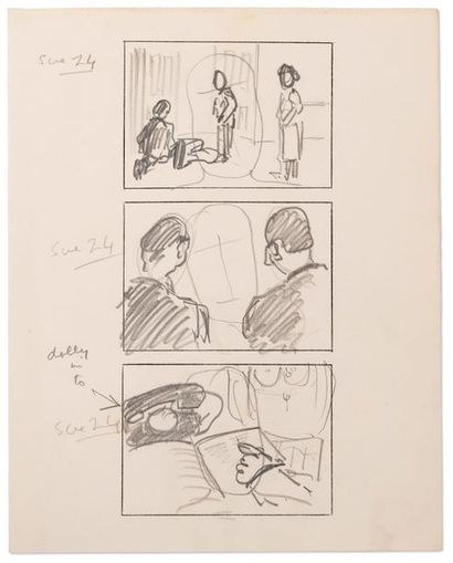 HITCHCOCK Alfred (1899-1980) 
Stage Fright (Le Grand Alibi) storyboard. Circa 1949.
130...
