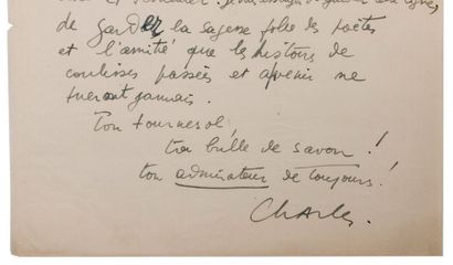 TRENET CHARLES (1913-2001) Lettre autographe signée à Jean Cocteau. Une page in-4....