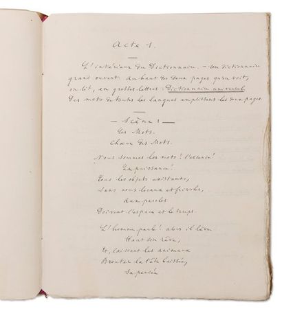VACQUERIE AUGUSTE (1819-1895) 
Les Mots.
Manuscrit autographe. 85 pages in-4 à l'encre...