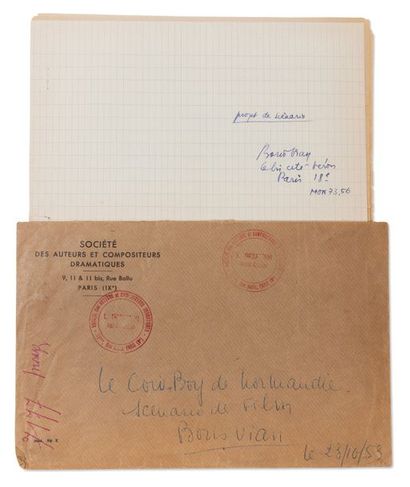 VIAN Boris (1920-1959) Le Cowboy de Normandie. Tapuscrit signe 1953. 14 pages in-4...