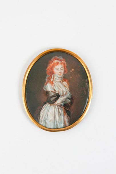 Ecole du XIXème siècle 

Femme rousse au châle noir.

Grande miniature ovale.

Non...