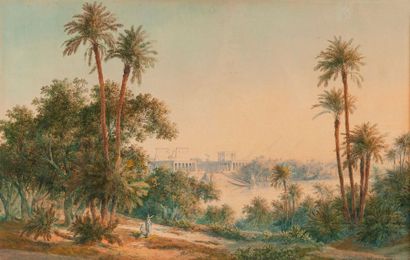 Friedrich Otto GEORGI (1819-1874) 

Vue de Gizeh en Egypte. 

Aquarelle sur papier....